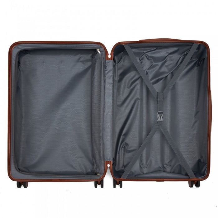 KSK2584 - Kono Scratch-Resistant 28-Inch Large Hard Shell Suitcase with Horizontal Stripe Design, Brown Accents & Spinner Wheels - Navy and Brown