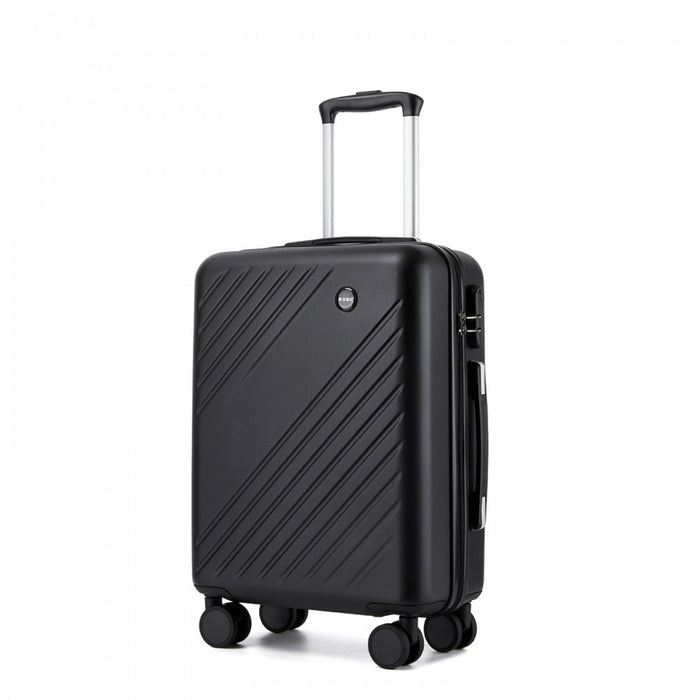 KSK2585 - Kono 20 Inch ABS+PC Hard Shell Carry On Luggage, Diagonal Stripe Lightweight Travel Suitcase with Silent Spinner Wheels & Organised Interior - Black