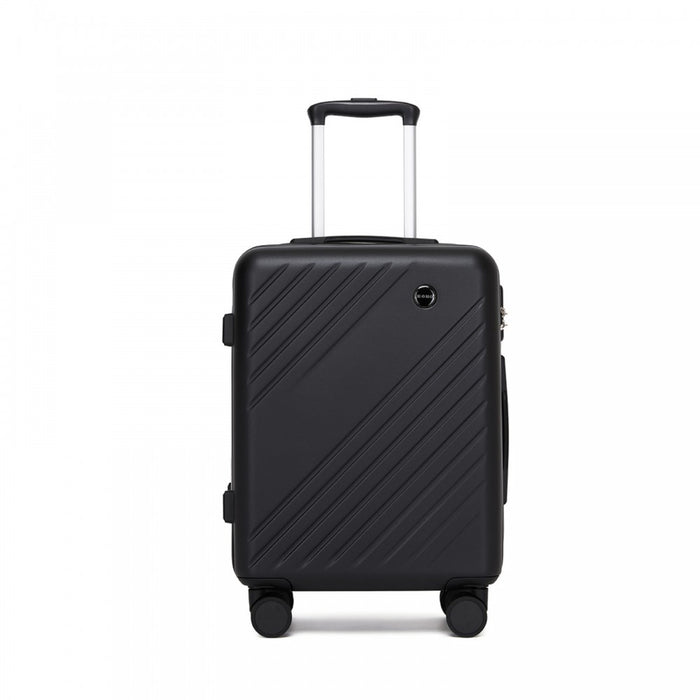 KSK2585 - Kono 20 Inch ABS+PC Hard Shell Carry On Luggage, Diagonal Stripe Lightweight Travel Suitcase with Silent Spinner Wheels & Organised Interior - Black