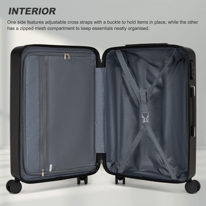 KSK2585 - Kono ABS+PC Hard Shell 3 Piece Luggage Set (20/24/28 Inch) with Diagonal Strap, Silent Wheels & Complete Travel Solution - Black