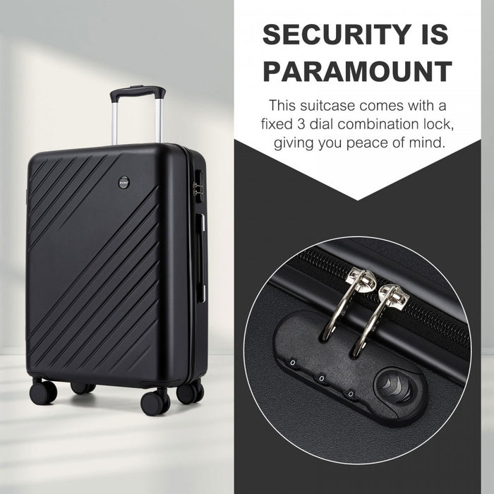 KSK2585 - Kono ABS+PC Hard Shell 3 Piece Luggage Set (20/24/28 Inch) with Diagonal Strap, Silent Wheels & Complete Travel Solution - Black