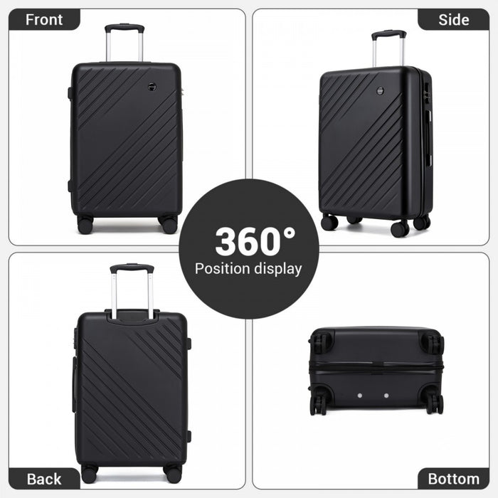 KSK2585 - Kono ABS+PC Hard Shell 3 Piece Luggage Set (20/24/28 Inch) with Diagonal Strap, Silent Wheels & Complete Travel Solution - Black