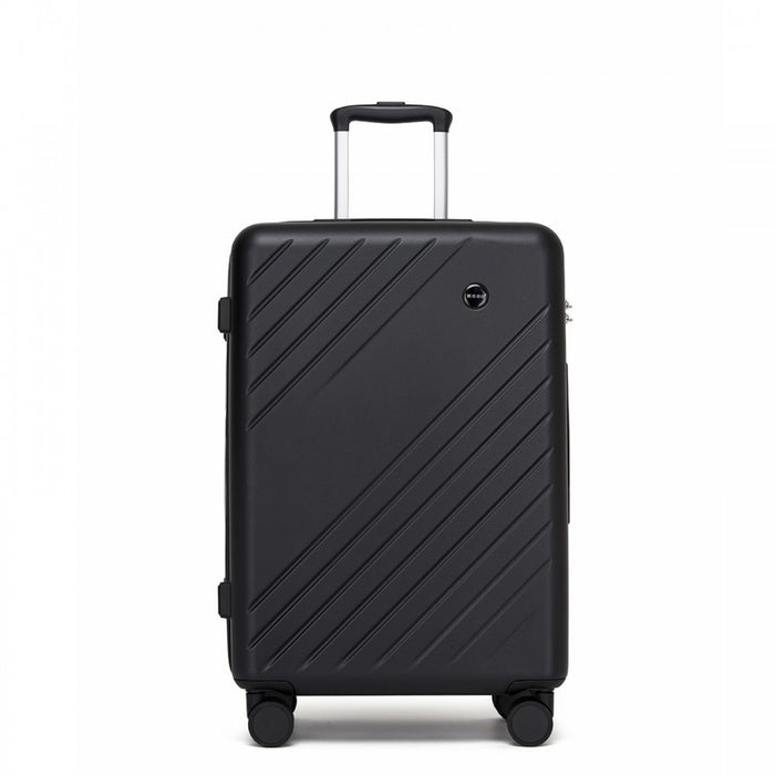 KSK2585 - Kono 24 Inch Medium ABS+PC Hard Shell Checked Luggage, Modern Diagonal Stripe Travel Suitcase with Silent Spinner Wheels, Combination Lock - Black