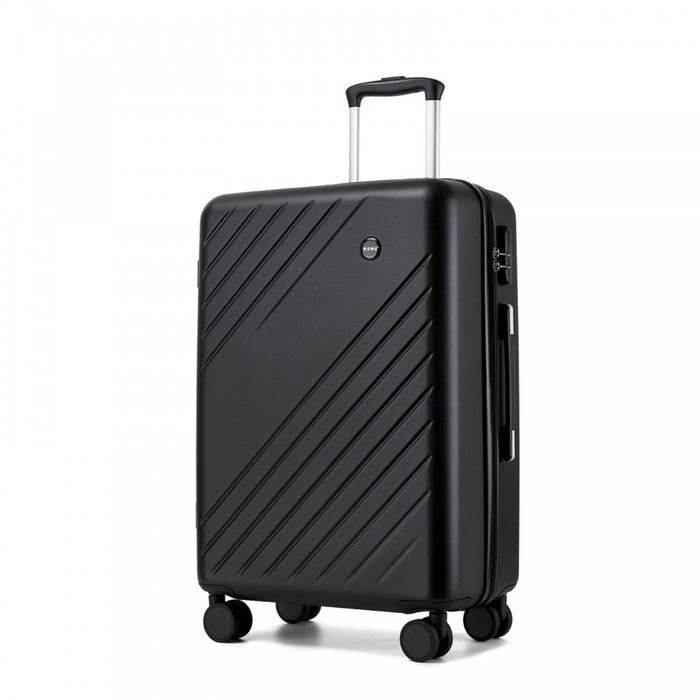 KSK2585 - Kono 24 Inch Medium ABS+PC Hard Shell Checked Luggage, Modern Diagonal Stripe Travel Suitcase with Silent Spinner Wheels, Combination Lock - Black