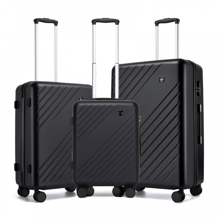 KSK2585 - Kono ABS+PC Hard Shell 3 Piece Luggage Set (20/24/28 Inch) with Diagonal Strap, Silent Wheels & Complete Travel Solution - Black