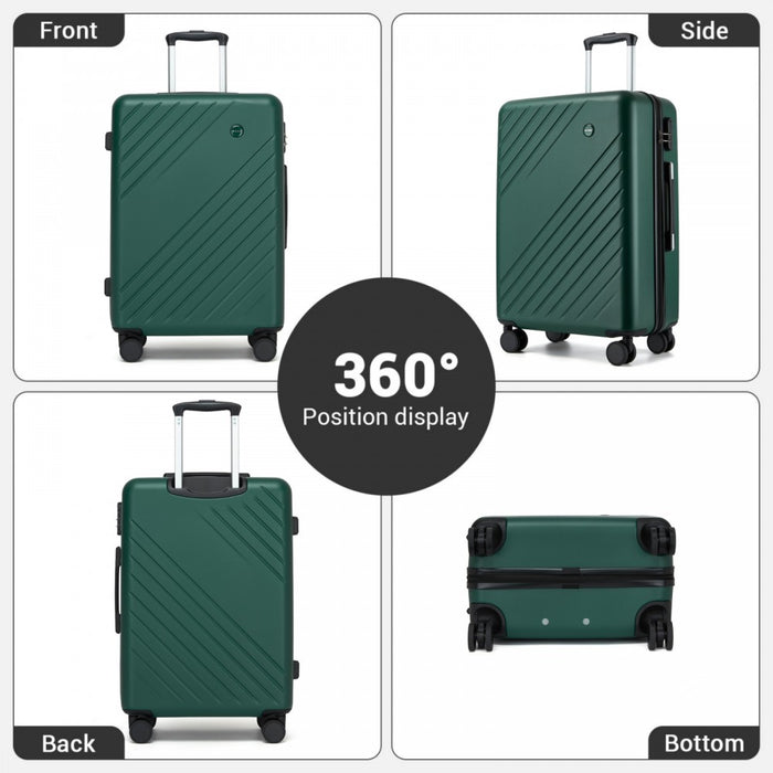 KSK2585 - Kono 28 Inch Large ABS+PC Hard Shell Checked Luggage, Spacious Diagonal Stripe Travel Suitcase with Silent Wheels & Combination Lock  - Green