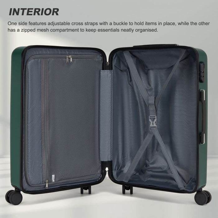 KSK2585 - Kono 28 Inch Large ABS+PC Hard Shell Checked Luggage, Spacious Diagonal Stripe Travel Suitcase with Silent Wheels & Combination Lock  - Green