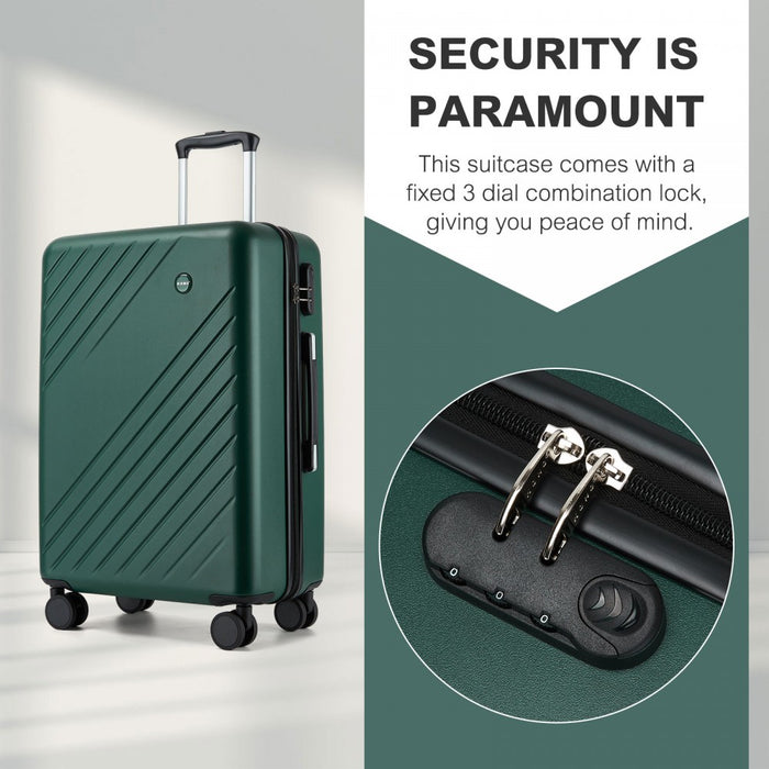 KSK2585 - Kono 24 Inch Medium ABS+PC Hard Shell Checked Luggage, Modern Diagonal Stripe Travel Suitcase with Silent Spinner Wheels, Combination Lock - Green