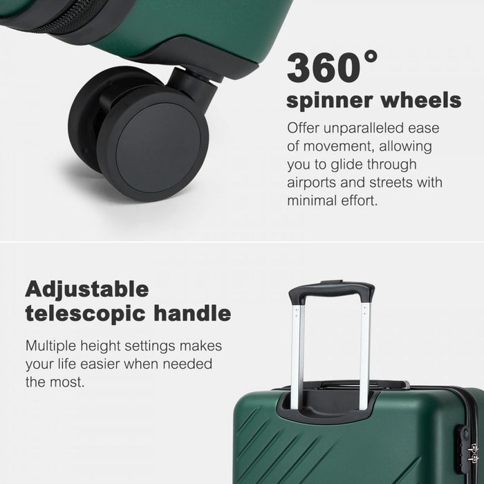 KSK2585 - Kono 20 Inch ABS+PC Hard Shell Carry On Luggage, Diagonal Stripe Lightweight Travel Suitcase with Silent Spinner Wheels & Organised Interior - Green