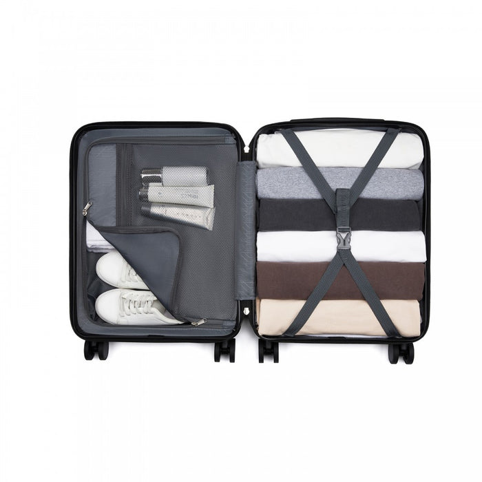 KSK2585 - Kono 20 Inch ABS+PC Hard Shell Carry On Luggage, Diagonal Stripe Lightweight Travel Suitcase with Silent Spinner Wheels & Organised Interior - Green