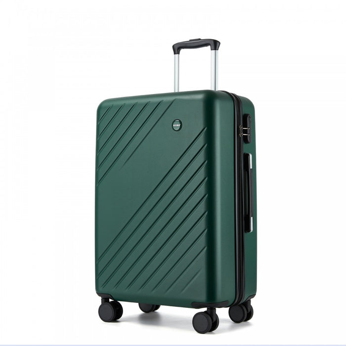 KSK2585 - Kono 24 Inch Medium ABS+PC Hard Shell Checked Luggage, Modern Diagonal Stripe Travel Suitcase with Silent Spinner Wheels, Combination Lock - Green
