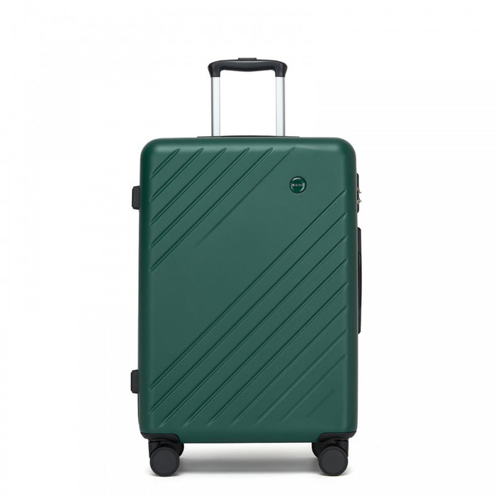 KSK2585 - Kono 24 Inch Medium ABS+PC Hard Shell Checked Luggage, Modern Diagonal Stripe Travel Suitcase with Silent Spinner Wheels, Combination Lock - Green