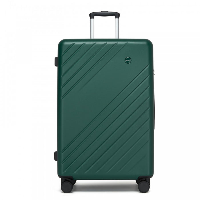 KSK2585 - Kono 28 Inch Large ABS+PC Hard Shell Checked Luggage, Spacious Diagonal Stripe Travel Suitcase with Silent Wheels & Combination Lock  - Green