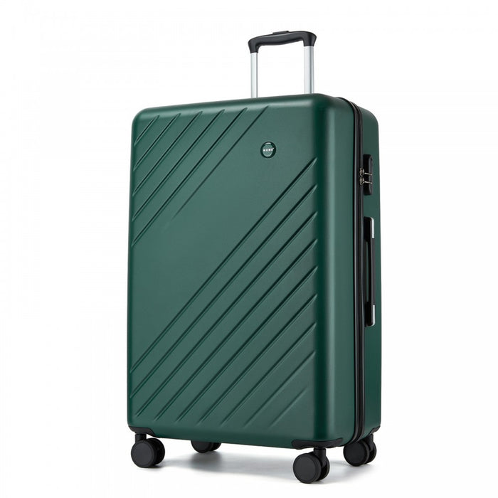 KSK2585 - Kono 28 Inch Large ABS+PC Hard Shell Checked Luggage, Spacious Diagonal Stripe Travel Suitcase with Silent Wheels & Combination Lock  - Green