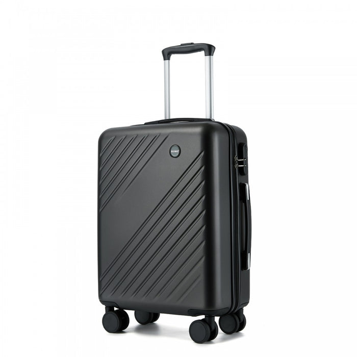 KSK2585 - Kono 20 Inch ABS+PC Hard Shell Carry On Luggage, Diagonal Stripe Lightweight Travel Suitcase with Silent Spinner Wheels & Organised Interior - Grey