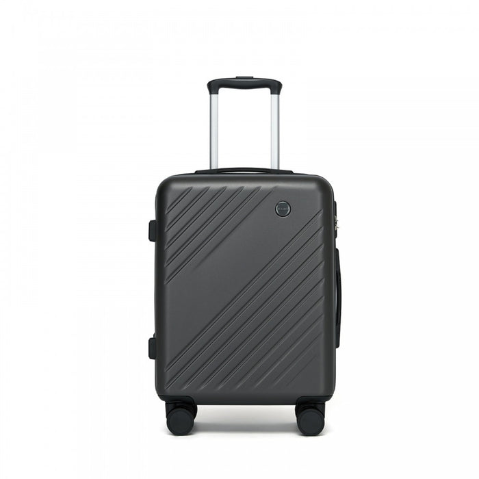 KSK2585 - Kono 20 Inch ABS+PC Hard Shell Carry On Luggage, Diagonal Stripe Lightweight Travel Suitcase with Silent Spinner Wheels & Organised Interior - Grey