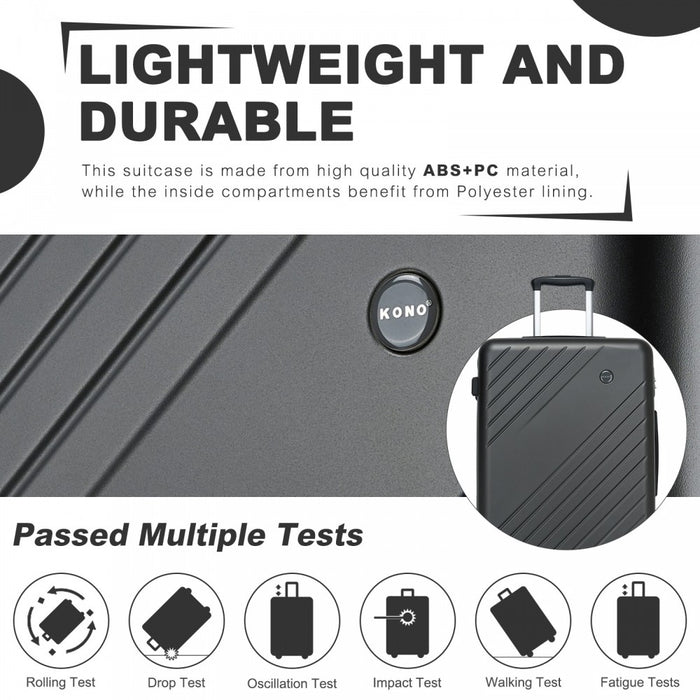 KSK2585 - Kono 24 Inch Medium ABS+PC Hard Shell Checked Luggage, Modern Diagonal Stripe Travel Suitcase with Silent Spinner Wheels, Combination Lock - Grey