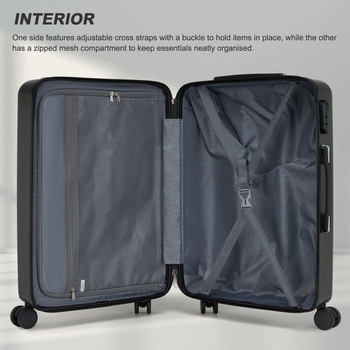 KSK2585 - Kono 24 Inch Medium ABS+PC Hard Shell Checked Luggage, Modern Diagonal Stripe Travel Suitcase with Silent Spinner Wheels, Combination Lock - Grey