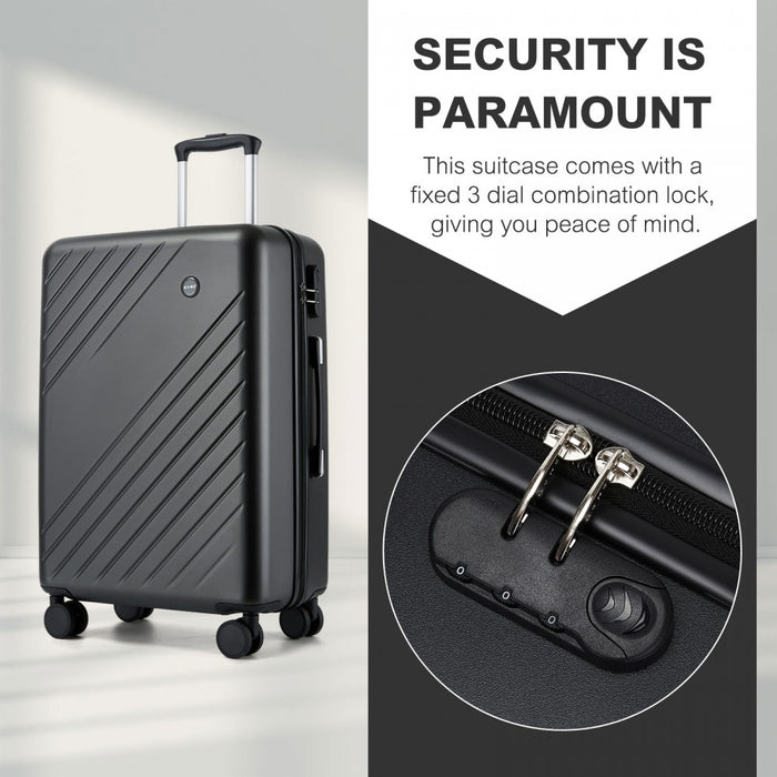 KSK2585 - Kono 24 Inch Medium ABS+PC Hard Shell Checked Luggage, Modern Diagonal Stripe Travel Suitcase with Silent Spinner Wheels, Combination Lock - Grey