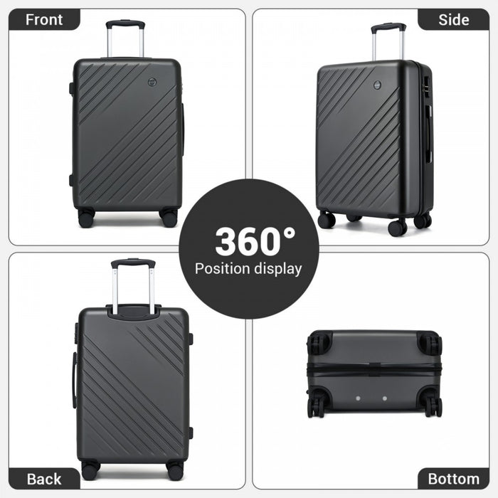 KSK2585 - Kono 24 Inch Medium ABS+PC Hard Shell Checked Luggage, Modern Diagonal Stripe Travel Suitcase with Silent Spinner Wheels, Combination Lock - Grey