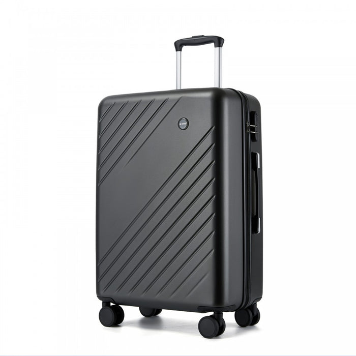 KSK2585 - Kono 24 Inch Medium ABS+PC Hard Shell Checked Luggage, Modern Diagonal Stripe Travel Suitcase with Silent Spinner Wheels, Combination Lock - Grey