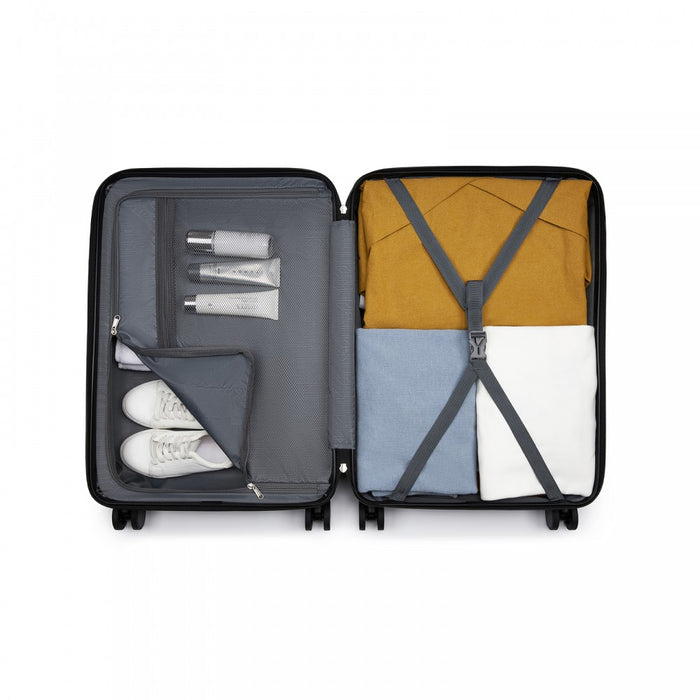 KSK2585 - Kono 24 Inch Medium ABS+PC Hard Shell Checked Luggage, Modern Diagonal Stripe Travel Suitcase with Silent Spinner Wheels, Combination Lock - Grey