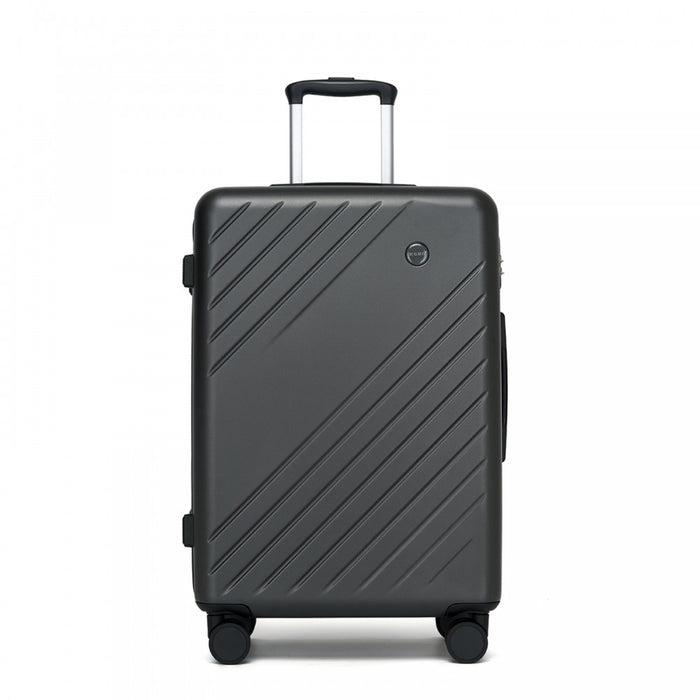 KSK2585 - Kono 24 Inch Medium ABS+PC Hard Shell Checked Luggage, Modern Diagonal Stripe Travel Suitcase with Silent Spinner Wheels, Combination Lock - Grey
