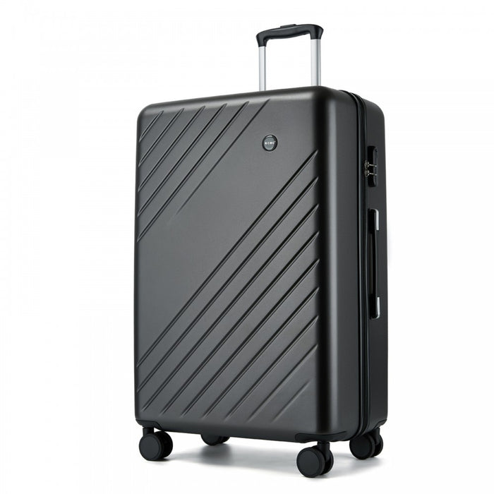 KSK2585 - Kono 28 Inch Large ABS+PC Hard Shell Checked Luggage, Spacious Diagonal Stripe Travel Suitcase with Silent Wheels & Combination Lock  - Grey