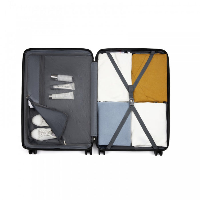 KSK2585 - Kono 28 Inch Large ABS+PC Hard Shell Checked Luggage, Spacious Diagonal Stripe Travel Suitcase with Silent Wheels & Combination Lock  - Grey