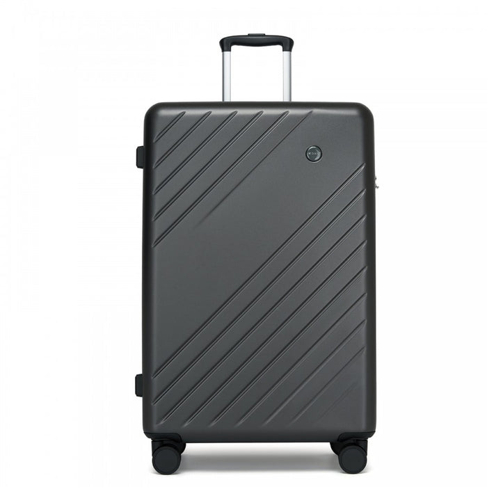 KSK2585 - Kono 28 Inch Large ABS+PC Hard Shell Checked Luggage, Spacious Diagonal Stripe Travel Suitcase with Silent Wheels & Combination Lock  - Grey