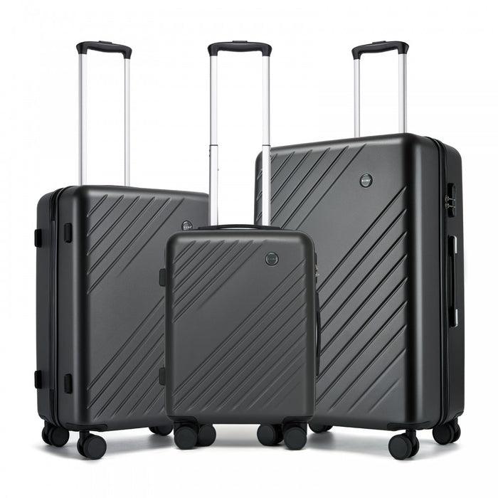 KSK2585 - Kono ABS+PC Hard Shell 3 Piece Luggage Set (20/24/28 Inch) with Diagonal Strap, Silent Wheels & Complete Travel Solution - Grey