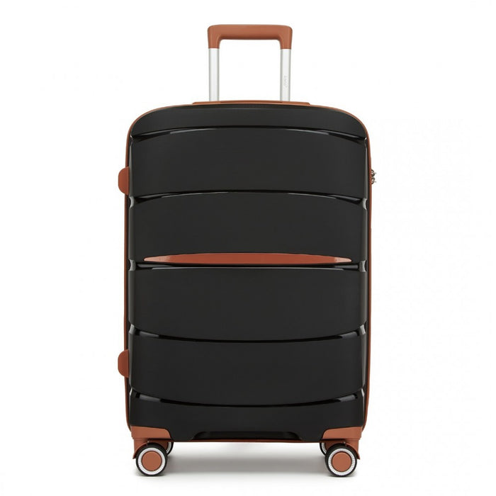 KSK2591 - Kono 24-Inch PP Modern Scratch-Resistant Medium Suitcase with TSA Lock & Stylish Brown Accents - Black and Brown