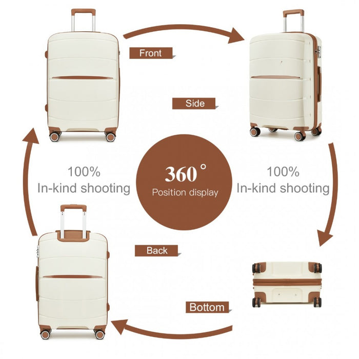KSK2591 - Kono 28-Inch PP Modern Scratch-Resistant Large Suitcase with TSA Lock & Stylish Brown Accents - Cream and Brown