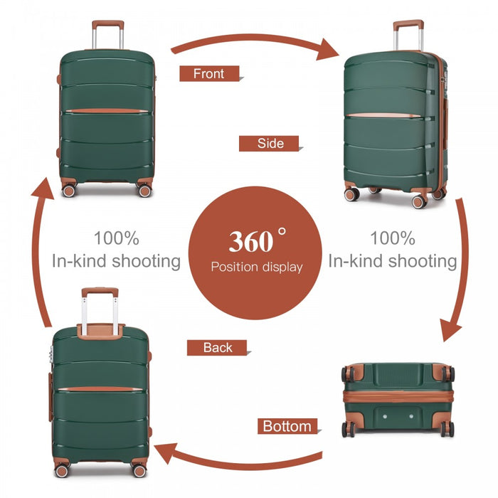 KSK2591 - Kono 20-Inch PP Modern Scratch-Resistant Cabin Suitcase with TSA Lock & Stylish Brown Accents - Green and Brown