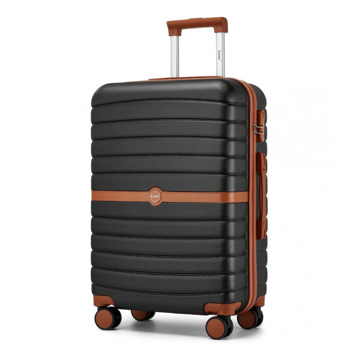 KSK2592 - Kono ABS+PC Striped Design with Colour-Block Details 3-Piece Hardshell Luggage Set with Spinner Wheels - Black and Brown