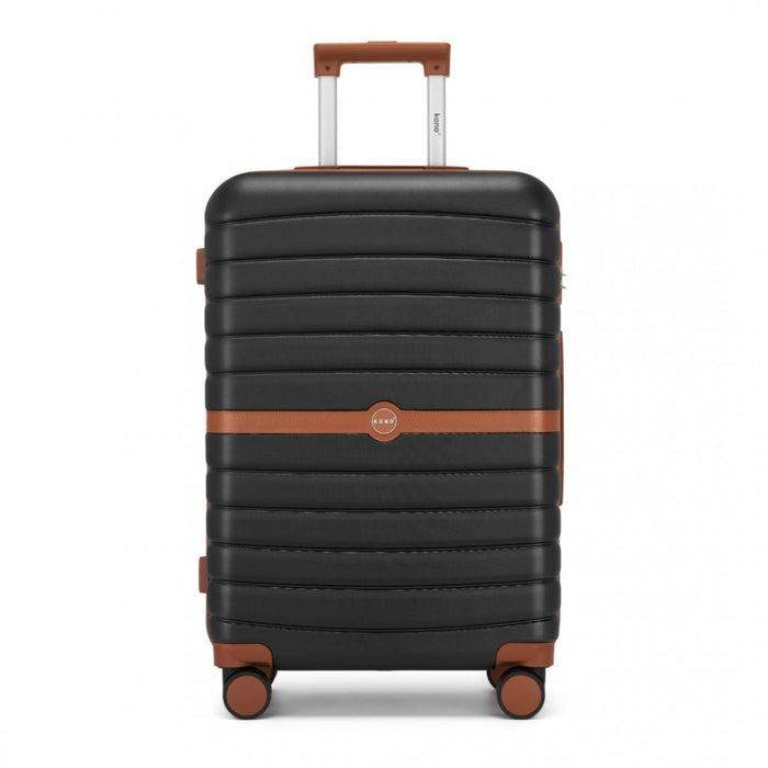 KSK2592 - Kono ABS+PC 24-Inch Striped Design with Colour-Block Details Medium Suitcase with Spinner Silent Wheels - Black and Brown