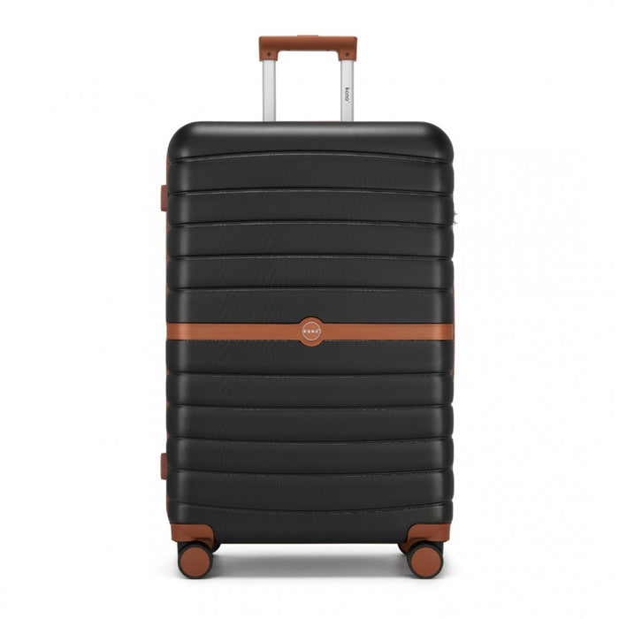 KSK2592 - Kono ABS+PC 28-Inch Striped Design with Colour-Block Details Large Checked Luggage for Longer Travels - Black and Brown