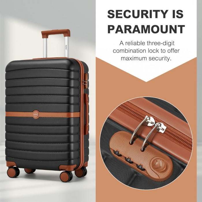 KSK2592 - Kono ABS+PC 24-Inch Striped Design with Colour-Block Details Medium Suitcase with Spinner Silent Wheels - Black and Brown