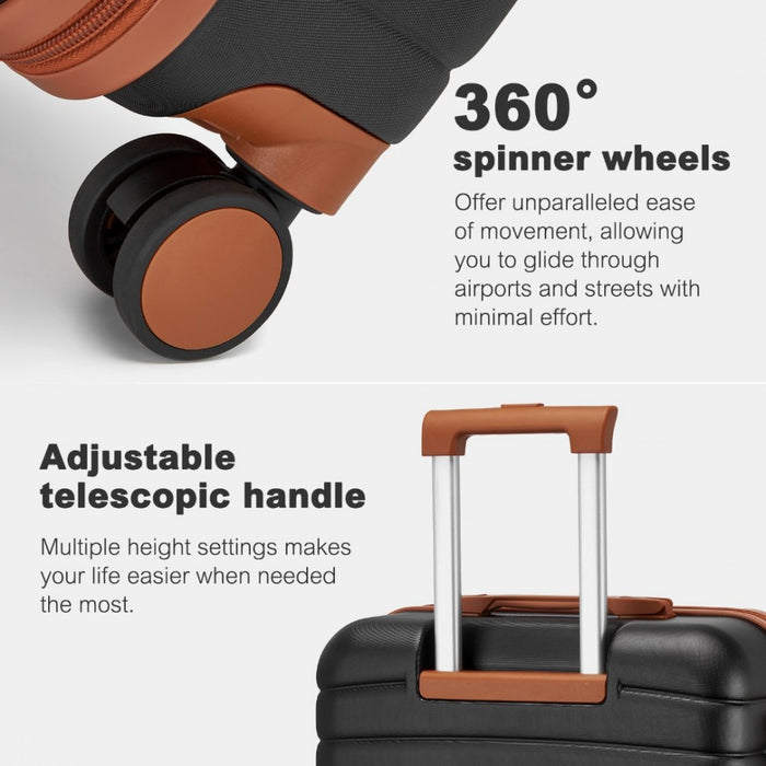 KSK2592 - Kono ABS+PC 24-Inch Striped Design with Colour-Block Details Medium Suitcase with Spinner Silent Wheels - Black and Brown