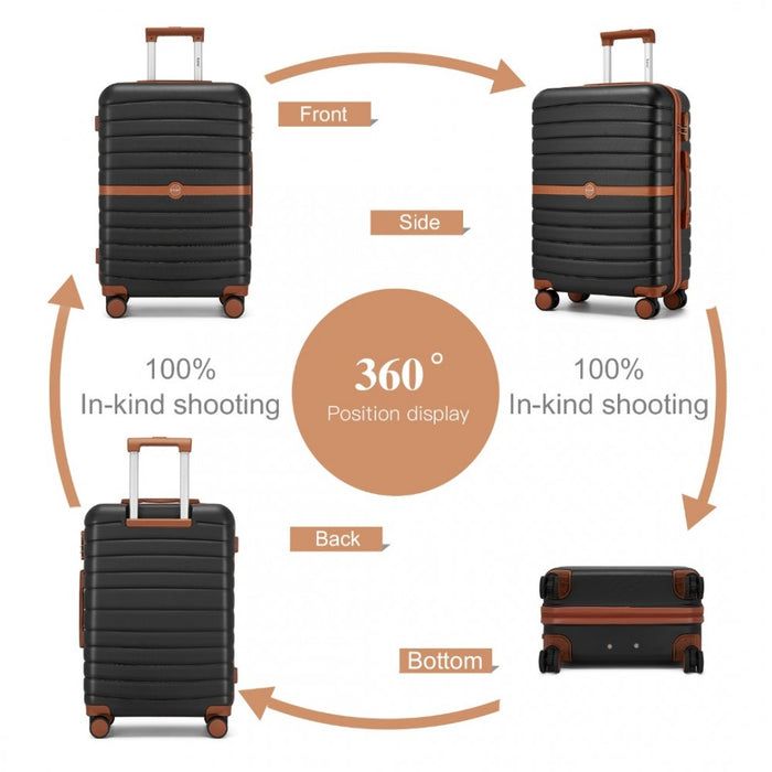 KSK2592 - Kono ABS+PC 28-Inch Striped Design with Colour-Block Details Large Checked Luggage for Longer Travels - Black and Brown