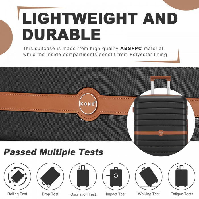 KSK2592 - Kono ABS+PC 28-Inch Striped Design with Colour-Block Details Large Checked Luggage for Longer Travels - Black and Brown