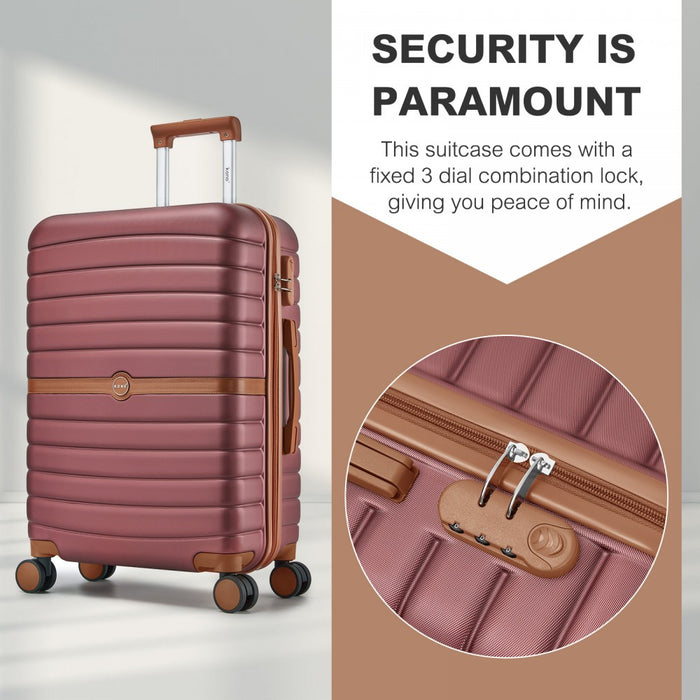 KSK2592 - Kono ABS+PC 20-Inch Striped Design with Colour-Block Details Carry-On Cabin Suitcase with Silent Spinner Wheels - Burgundy and Brown