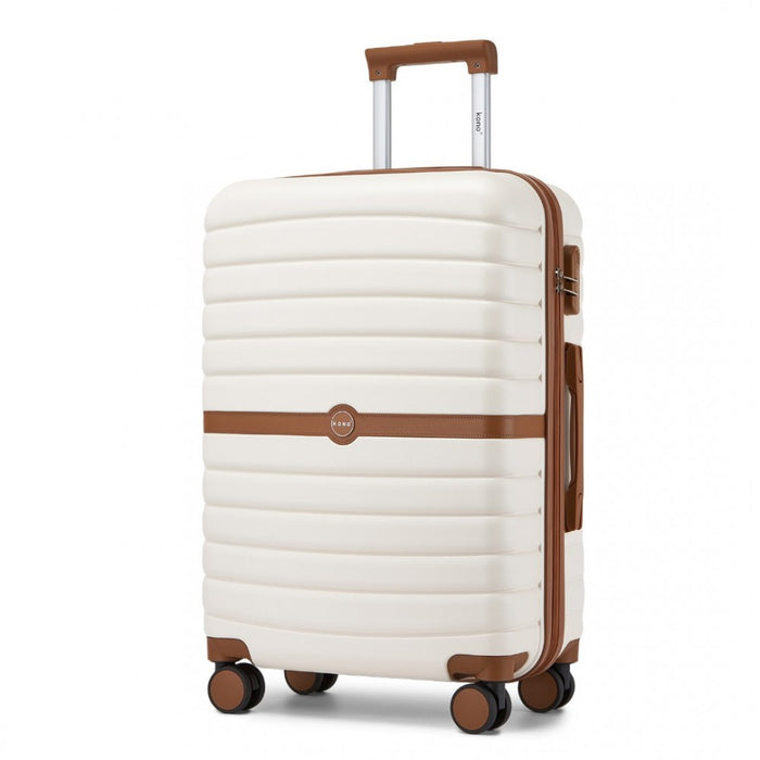 KSK2592 - Kono ABS+PC Striped Design with Colour-Block Details 3-Piece Hardshell Luggage Set with Spinner Wheels - Cream and Brown