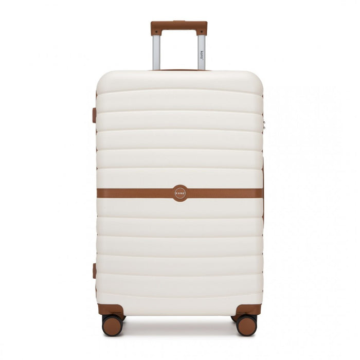 KSK2592 - Kono ABS+PC 28-Inch Striped Design with Colour-Block Details Large Checked Luggage for Longer Travels - Cream and Brown