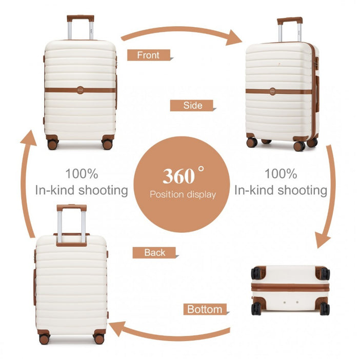 KSK2592 - Kono ABS+PC Striped Design with Colour-Block Details 3-Piece Hardshell Luggage Set with Spinner Wheels - Cream and Brown