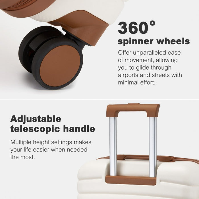 KSK2592 - Kono ABS+PC Striped Design with Colour-Block Details 3-Piece Hardshell Luggage Set with Spinner Wheels - Cream and Brown