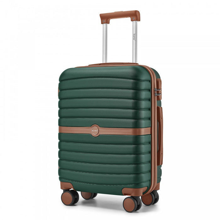 KSK2592 - Kono ABS+PC 20-Inch Striped Design with Colour-Block Details Carry-On Cabin Suitcase with Silent Spinner Wheels - Dark Green and Brown