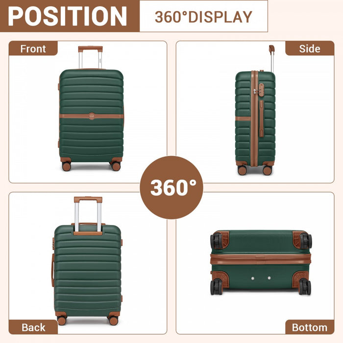 KSK2592 - Kono ABS+PC 24-Inch Striped Design with Colour-Block Details Medium Suitcase with Spinner Silent Wheels - Dark Green and Brown