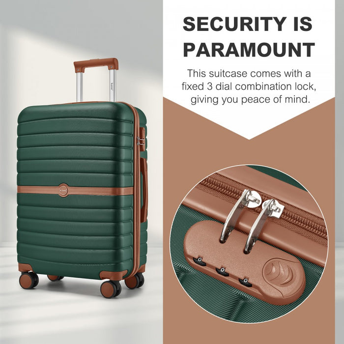 KSK2592 - Kono ABS+PC 20-Inch Striped Design with Colour-Block Details Carry-On Cabin Suitcase with Silent Spinner Wheels - Dark Green and Brown