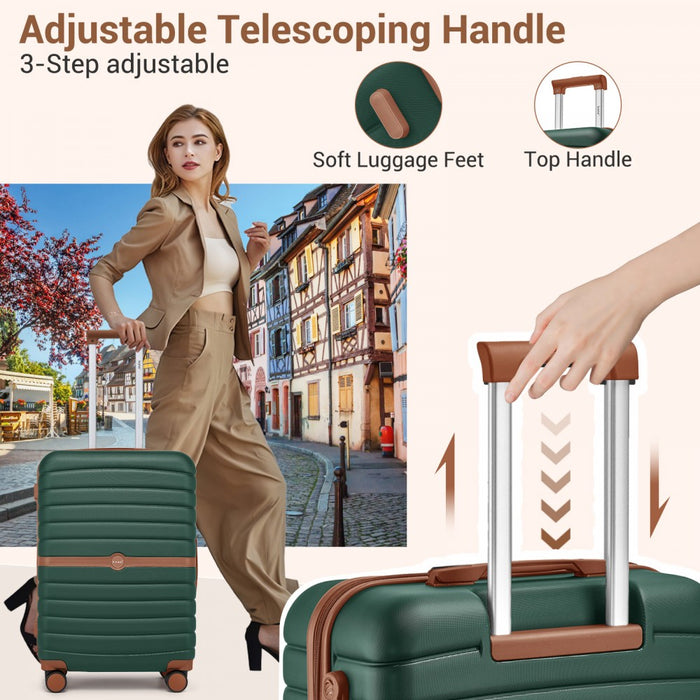 KSK2592 - Kono ABS+PC 20-Inch Striped Design with Colour-Block Details Carry-On Cabin Suitcase with Silent Spinner Wheels - Dark Green and Brown